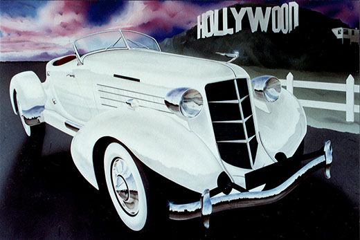 Auburn Speedster original airbrush painting by Huldrick.