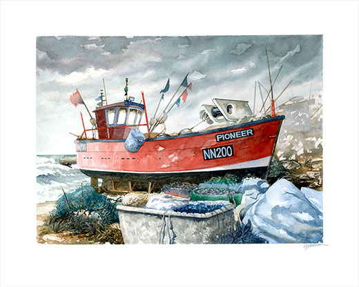 Hastings trawler NN200 Pioneer an original watercolour by Huldrick